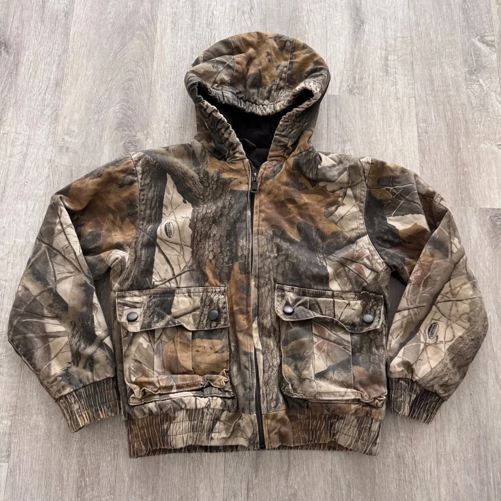 Outfitters Ridge Kids Realtree Hardwoods Camo Hooded Jacket Size Medium M 8